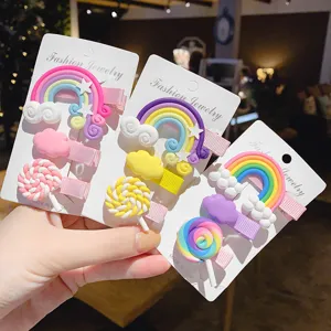Kinder Regenbogen Haarklammern Süße Wolke Lutscher Seitenclips Für Mädchen Süße Entenschnabel Clips Mode Kinder Haarschmuck