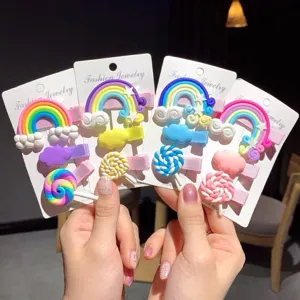 Süße kinder haarklammern set bunte regenbogen wolke lutscher entenschnabel haarspangen mädchen