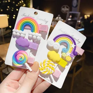 Niedliche Kinder Regenbogen Wolke Lutscher Haarklammern Set, bunte Haarspangen.