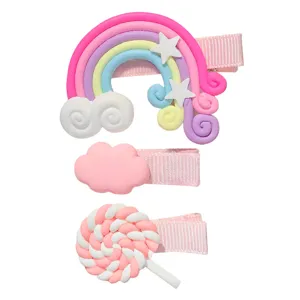 Süsses kinder regenbogen haarspangen set mit wolke und lolli design für mädchen mode accessoires.