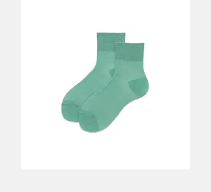 Detailed close-up of solid mint green women's short socks, showing breathable mesh texture.