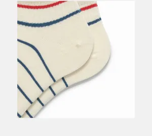Close-up detail view of cotton striped low-cut boat socks showing fine knit texture.
