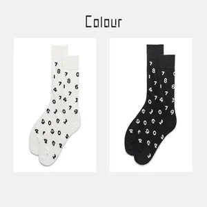 Street style trendy mid-tube cotton socks with unique numeric prints for men and women couple.