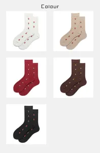 Cozy cable knit cotton socks for women with vintage floral embroidery, comfortable mid-calf daily wear.