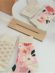 Women cute floral mid-tube cotton socks sweet style spring autumn trendy casual socks