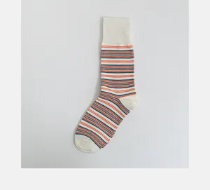 Striped cotton crew socks for daily wear, colorful knitted long socks for spring and autumn seasons.