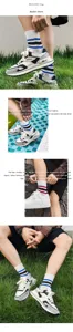 Cityboy Japanese mid-calf socks trendy three-bar thick line cotton white unisex socks