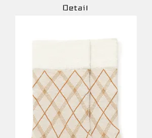 Vintage argyle pattern women socks detail view, cozy cotton knit style, soft and warm daily wear.