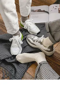 Retro Japanese style vertical stripe cotton socks, comfortable casual daily wear style outfit.