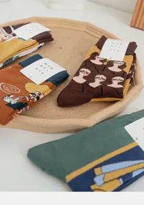 Artistic abstract face print socks trendy casual cotton crew socks for men and women