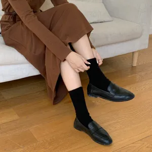 Women's autumn winter solid color thick warm mid-tube wool socks Japanese cute knit socks