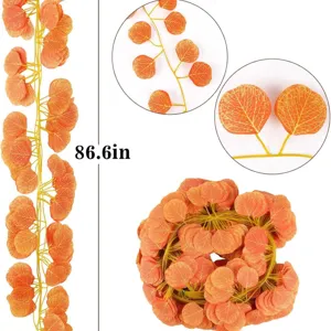 Kunstmatige herfst eucalyptus slingers oranje wijnstok voor huwelijksfeest 86.6 inch