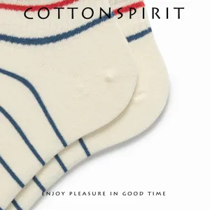 Comfortable breathable cotton low-cut boat socks with classic blue and red striped design for summer.