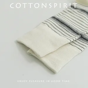 Black and white striped cotton mid-tube socks for men and women, spring and autumn casual wear.