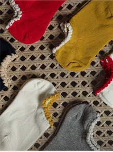 Women cotton socks cute bubble lace short boat socks solid color casual spring summer