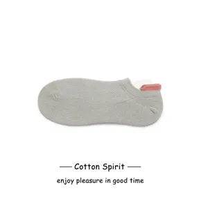 Calzini bassi grigi da donna con linguetta rosa, fantasmini estivi casual in cotone in stile giapponese.