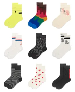 Casual cotton mid-calf socks for men and women with trendy graphic designs and patterns.