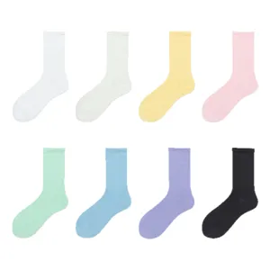 Calcetines medianos lisos de mujer en algodón transpirable casuales moda coloridos