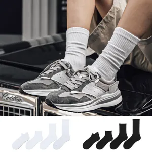 Men solid color cotton socks casual breathable short mid tube fashion comfortable black white