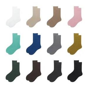 Einfarbige Baumwoll-Mittelsocken Damen Frühling Herbst Freizeit Alltagsstil 12 Farben
