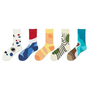 Fashion colorful abstract patterned mid-calf socks set, casual unisex cotton crew socks.