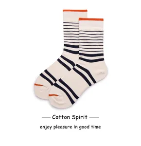 Cotton striped mid-calf socks for men and women, comfortable casual daily wear.