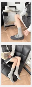 Spring summer thin grey Korean style cartoon socks with cute dachshund embroidery and floral design.