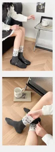 Spring summer grey korean style socks short tube cute dachshund floral pattern cotton casual