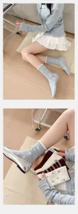 Cotton floral mid-tube socks with lace trim, breathable style for spring summer daily wear.