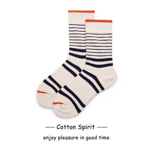 Unisex Casual Cotton Crew Socks Bold And Fine Striped Skateboard Sports Mid Calf Socks