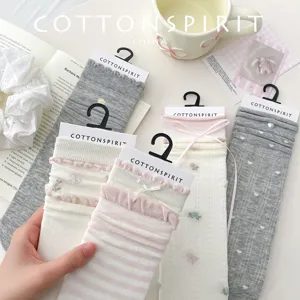 Women Casual Cotton Mid Tube Socks Sweet Ballet Style Bowknot Floral Print Fashion Hosiery