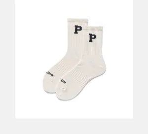 Casual cotton crew socks with pixel letter design, breathable mesh for spring and summer.