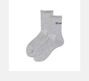 Grey ribbed mid-calf crew socks for women and men, casual cotton athletic knit socks.