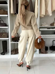 Modieuze herfst winter casual jas met lange mouwen en broekset voor vrouwen.