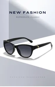 Lunettes de soleil polarisées élégantes pour femmes avec verres dégradés et chic décor métal.