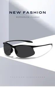 Close-up view of black polarized sports sunglasses with lightweight frame for outdoor driving.