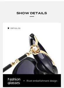 Luxury oversized metal sunglasses for women with elegant pearl and floral temple decoration UV400