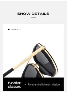 Vue détaillée des lunettes de soleil polarisées homme avec monture en métal doré.