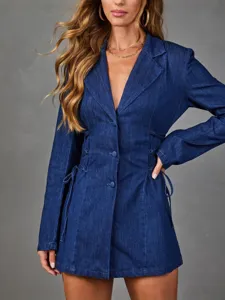 Women's Casual Cotton Blend Blazer Jacket Long Sleeve Notch Lapel Single Breasted Slim Fit Waist-Cinching Suit Outerwear