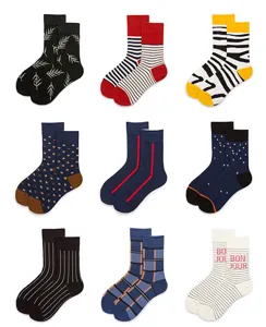 Cotton mid-tube socks featuring trendy patterns like stripes, dots, and chic botanical prints.