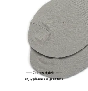 Close-up detail shot of grey cotton men boat socks, showing fine toe knitting and texture.
