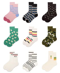 Street style cotton mid-calf socks featuring various trendy prints, graphic patterns, and designs.