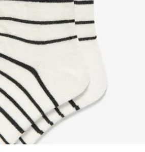 Black and white striped cotton socks detail, fine knit texture for streetwear style.