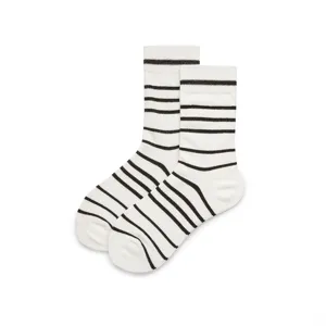 Classic black and white striped cotton mid-tube socks for men and women, stylish and comfortable.