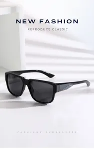 Lunettes de soleil polarisées noires classiques pour hommes, monture carrée élégante.