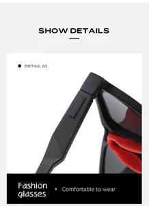 Men square polarized sunglasses outdoor driving fishing fashion black eyewear detail view.