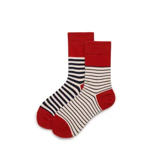 Chaussettes mi-mollet en coton rayées pour couples avec design color-block rouge et bleu vif