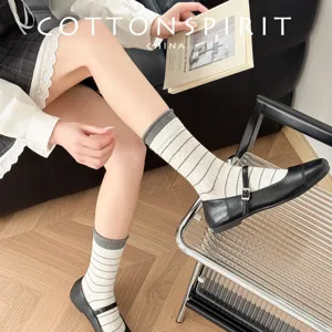 Spring summer thin striped cotton socks cute low cut casual socks with stylish mary jane shoes
