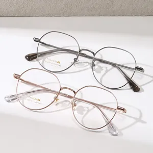 Monture De Lunettes Optiques Rondes En Bêta-Titane De Mode Anti-Lumière Bleue Monture De Lunettes En Métal Pour Hommes Et Femmes
