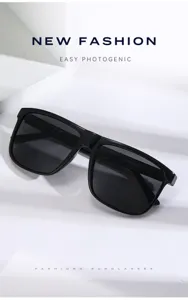 Vue detaillee de lunettes de soleil carrees noires, design minimaliste elegant pour hommes.
